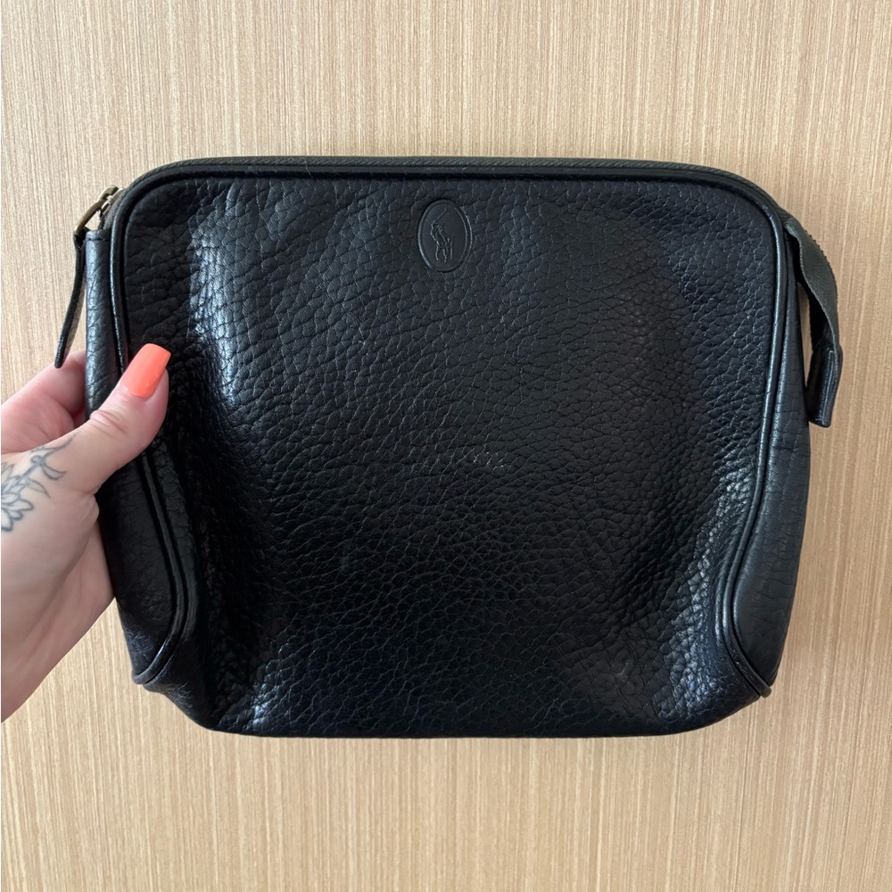 Polo Ralph Lauren black pebbled leather clutch
